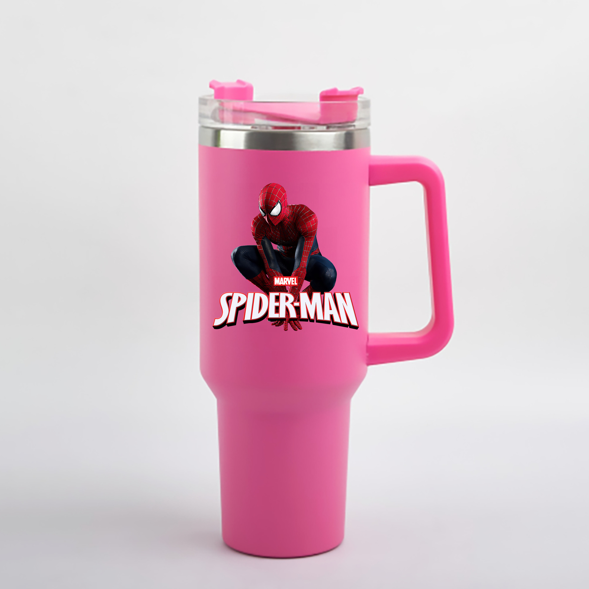 （画像用） Spider Man スパイダーマン 1200mL車用タンブラー - クリスタルステッカー（プラスチックストロー付き）